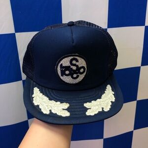 Navy and iridescent silver vintage trucker hat